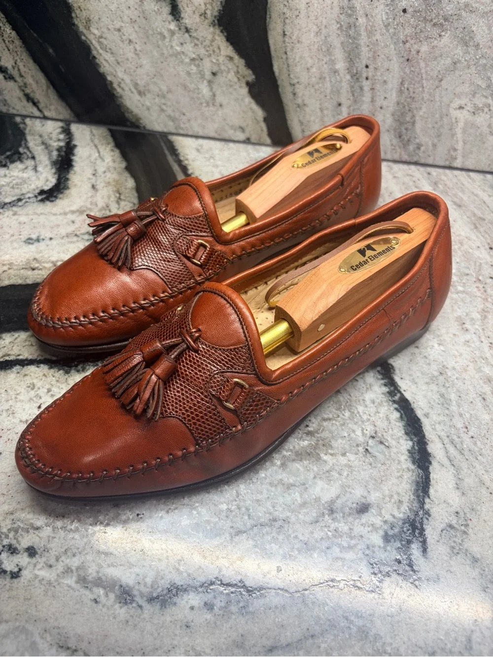 Santoni Genuine Reptile Leather Tassel Loafers Women’s 8 Italy Luxury